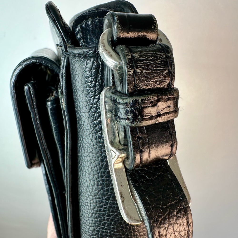 Black Croc-Embossed Leather Crossbody Bag with Silver Trim & Organizer - Picture 7 of 9
